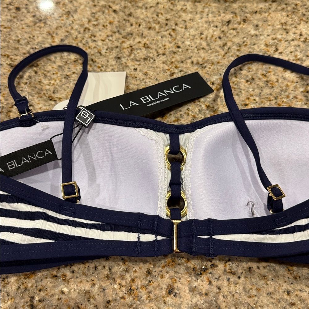La Blanca Women's Bandeau Bikini Swimsuit Top Indigo Set Sail Blue White 4 NWT - Picture 4 of 11
